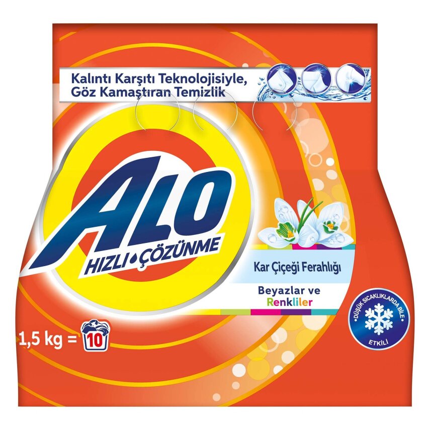 Alo 1,5 Kg Kar Çiçeği Ferahlığı Beyazlar ve Renkliler Aquapudra Toz Deterjan - 1