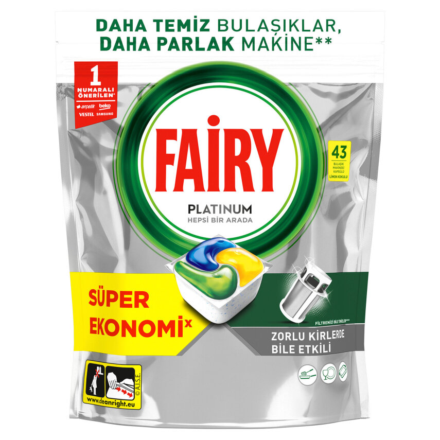 Fairy Platinum 43 Yıkama Bulaşık Makinesi Deterjanı Kapsülü Limon Kokulu - 1