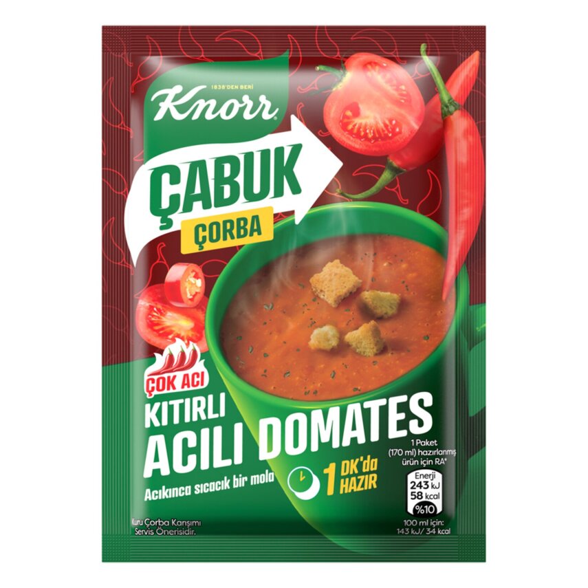 Knorr Çabuk Çorba Kıtırlı Acılı Domates 22 G - 1