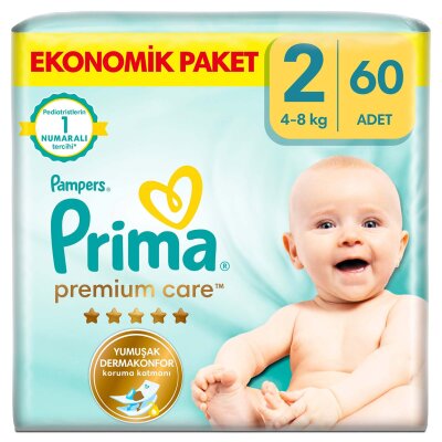 Prima Bebek Bezi Premium Care 2 Numara 60'lı 4-8 kg Ekonomik Paket - Prima