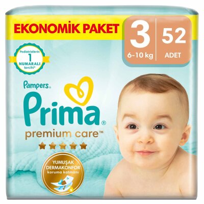 Prima Bebek Bezi Premium Care 3 Numara 52'li 6-10 Kg Ekonomik Paket - Prima